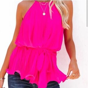 Endless Rose Pleats to Meet You Tie Top Magenta Size Medium NWT